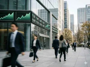 Digital market display showing an upward trend as tech stocks rally to record highs